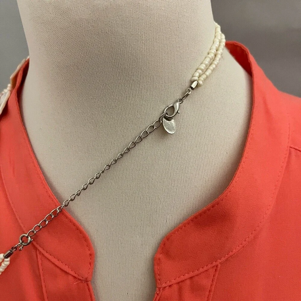 Claire's Brown‎ White Square Shell Beaded Multicolor Silver-tone Necklace NWOT